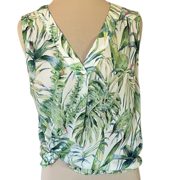 Carolina Belle Tops - Carolina Belle Montreal Tropical Leaf Print Sleeveless Top, Size Medium